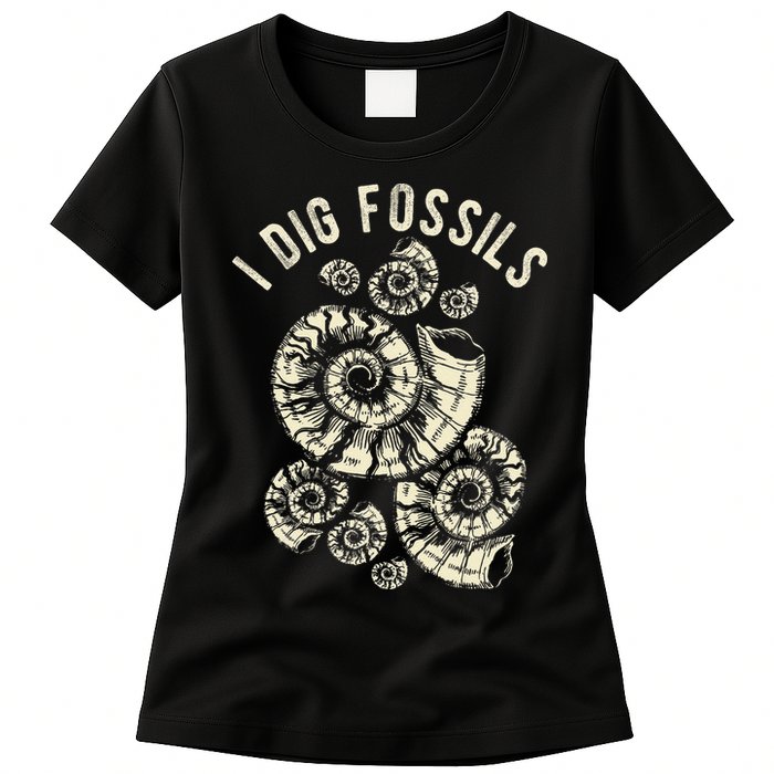 I Dig Fossils Ammonite Fossil Womens T-Shirt