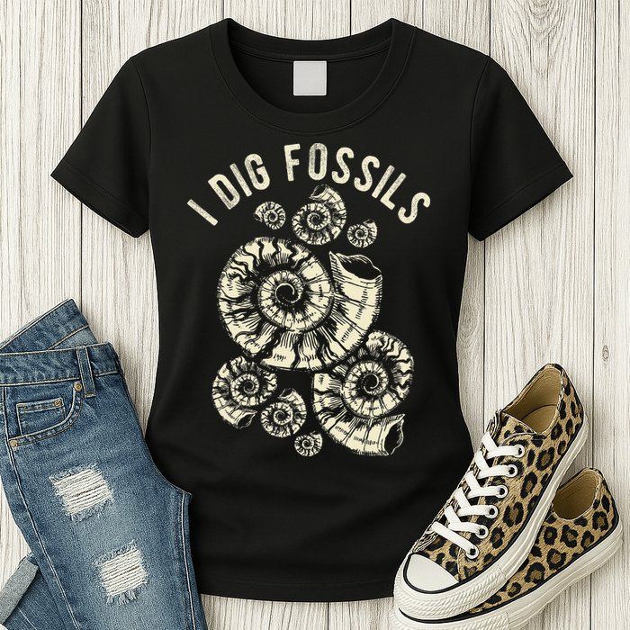 I Dig Fossils Ammonite Fossil Womens T-Shirt