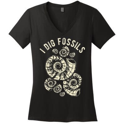 I Dig Fossils Ammonite Fossil Women's V-Neck T-Shirt