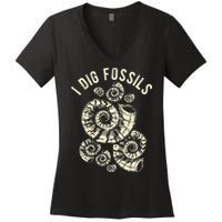 I Dig Fossils Ammonite Fossil Women's V-Neck T-Shirt