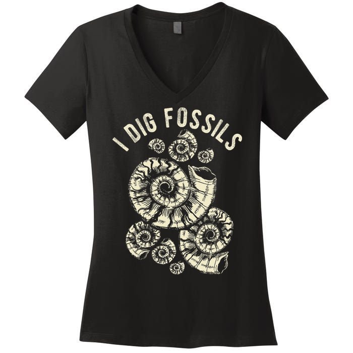 I Dig Fossils Ammonite Fossil Women's V-Neck T-Shirt