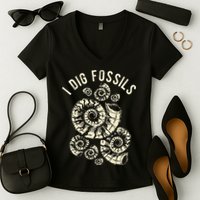 I Dig Fossils Ammonite Fossil Women's V-Neck T-Shirt