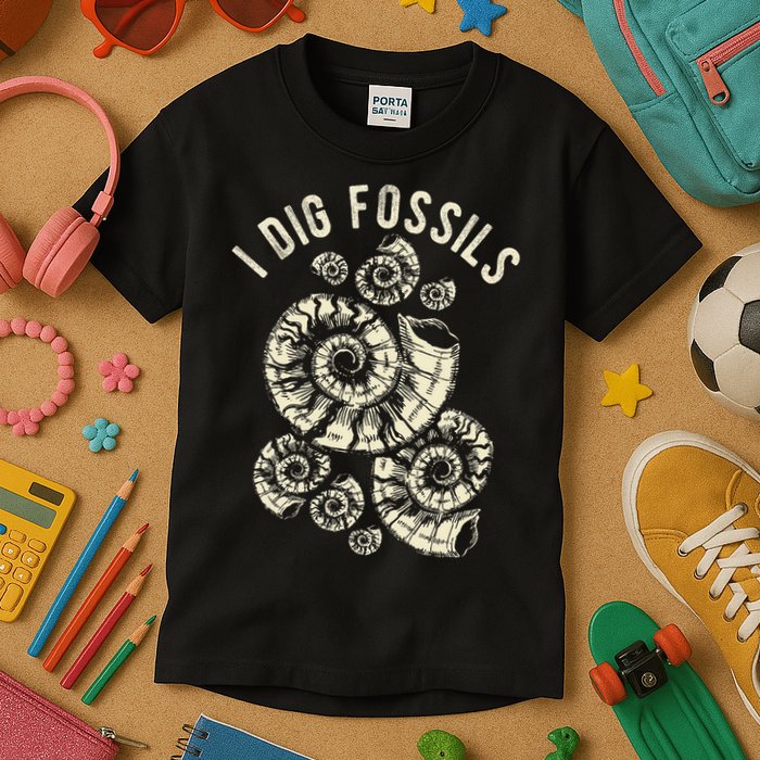 I Dig Fossils Ammonite Fossil Kids T-Shirt