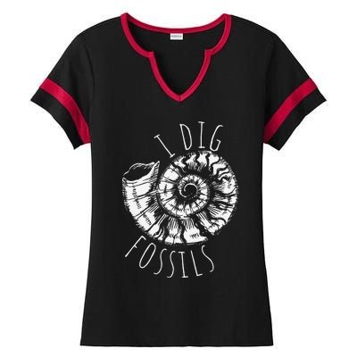 I Dig Fossils Ammonite Fossil Paleontology Ladies Halftime Notch Neck Tee