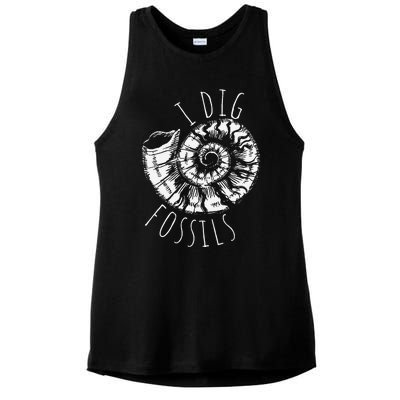 I Dig Fossils Ammonite Fossil Paleontology Ladies PosiCharge Tri-Blend Wicking Tank