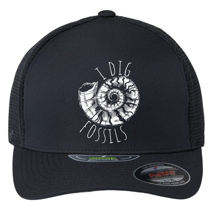 I Dig Fossils Ammonite Fossil Paleontology Flexfit Unipanel Trucker Cap
