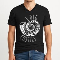 I Dig Fossils Ammonite Fossil Paleontology V-Neck T-Shirt