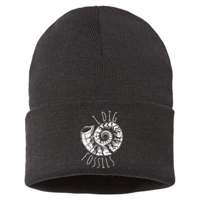 I Dig Fossils Ammonite Fossil Paleontology Sustainable Knit Beanie