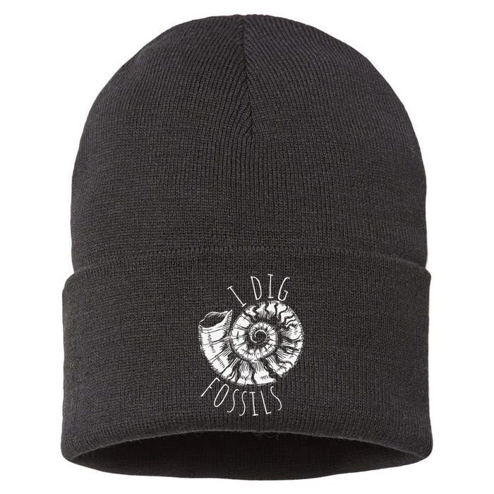 I Dig Fossils Ammonite Fossil Paleontology Sustainable Knit Beanie