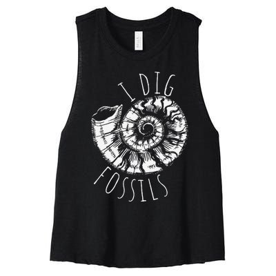 I Dig Fossils Ammonite Fossil Paleontology Women's Racerback Cropped Tank