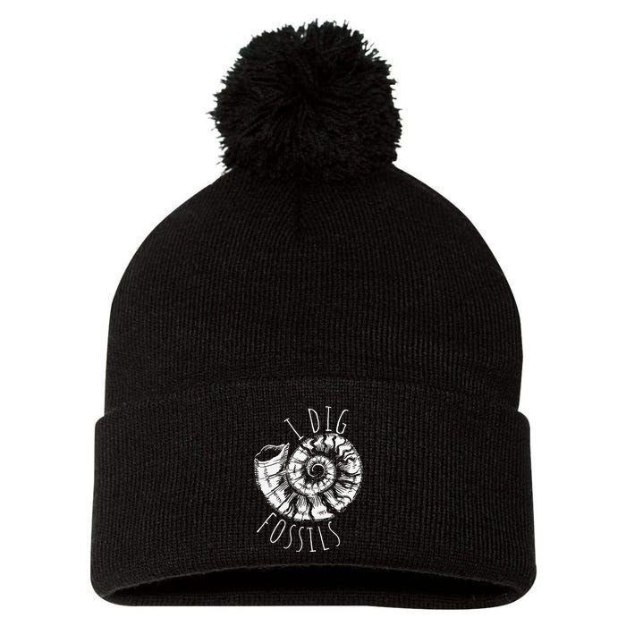 I Dig Fossils Ammonite Fossil Paleontology Pom Pom 12in Knit Beanie