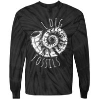 I Dig Fossils Ammonite Fossil Paleontology Tie-Dye Long Sleeve Shirt