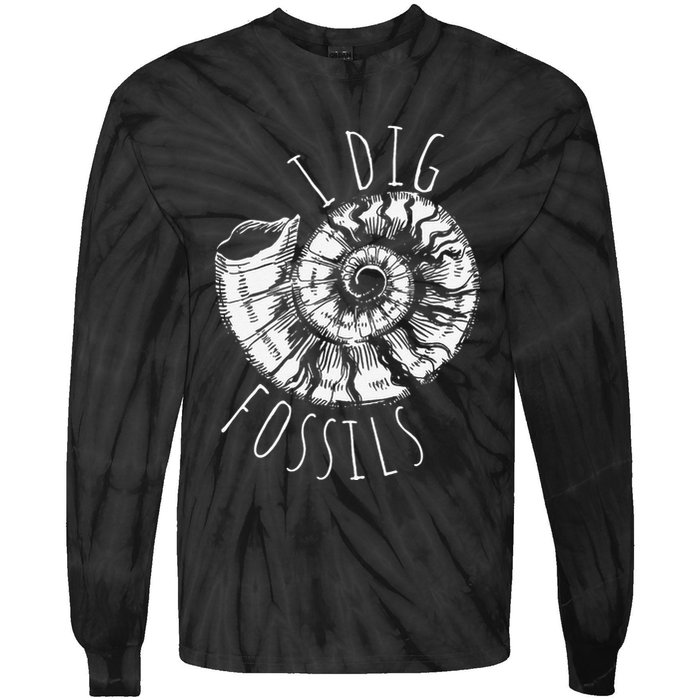 I Dig Fossils Ammonite Fossil Paleontology Tie-Dye Long Sleeve Shirt