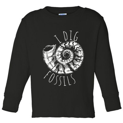 I Dig Fossils Ammonite Fossil Paleontology Toddler Long Sleeve Shirt