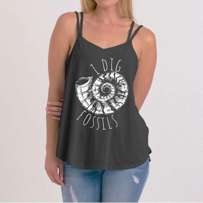 I Dig Fossils Ammonite Fossil Paleontology Women's Strappy Tank