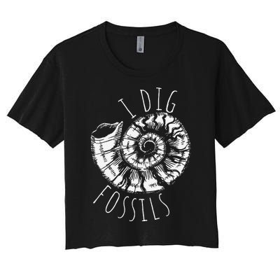 I Dig Fossils Ammonite Fossil Paleontology Women's Crop Top Tee