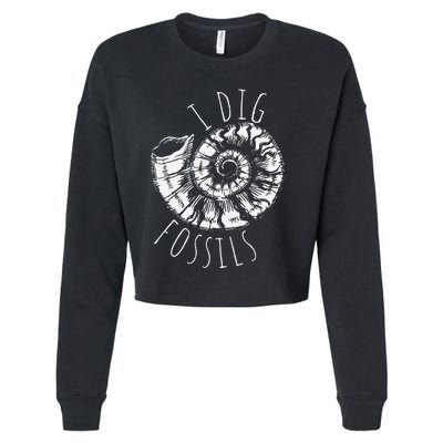 I Dig Fossils Ammonite Fossil Paleontology Cropped Pullover Crew