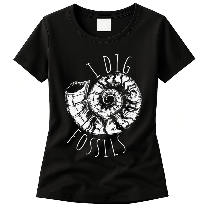 I Dig Fossils Ammonite Fossil Paleontology Womens T-Shirt