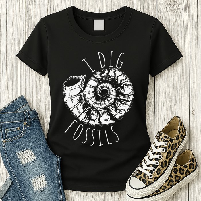 I Dig Fossils Ammonite Fossil Paleontology Womens T-Shirt