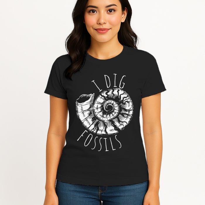 I Dig Fossils Ammonite Fossil Paleontology Womens T-Shirt