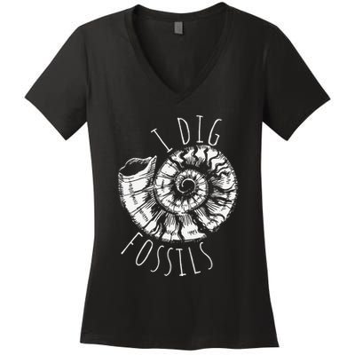 I Dig Fossils Ammonite Fossil Paleontology Women's V-Neck T-Shirt
