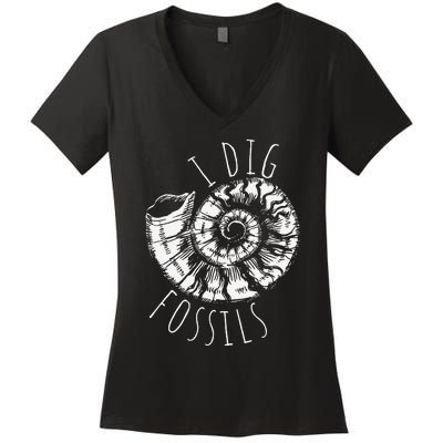 I Dig Fossils Ammonite Fossil Paleontology Women's V-Neck T-Shirt