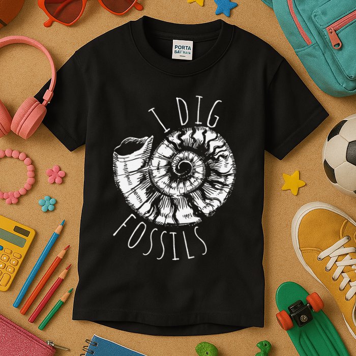 I Dig Fossils Ammonite Fossil Paleontology Kids T-Shirt