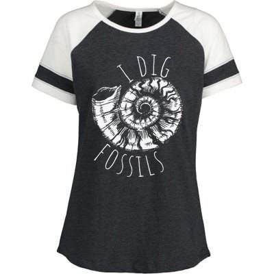 I Dig Fossils Ammonite Fossil Paleontology Enza Ladies Jersey Colorblock Tee