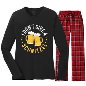 I Dont Give A Schnitzel Oktoberfest German Funny Gift Women's Long Sleeve Flannel Pajama Set 