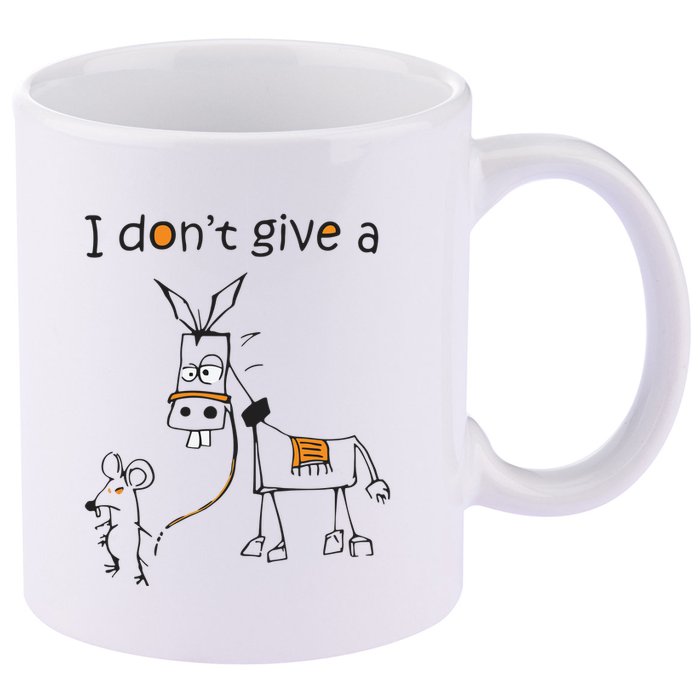 I Dont Give A Rat Ass Donkey And Mouse Walking Funny VNeck 11oz C Handle Ceramic Mug