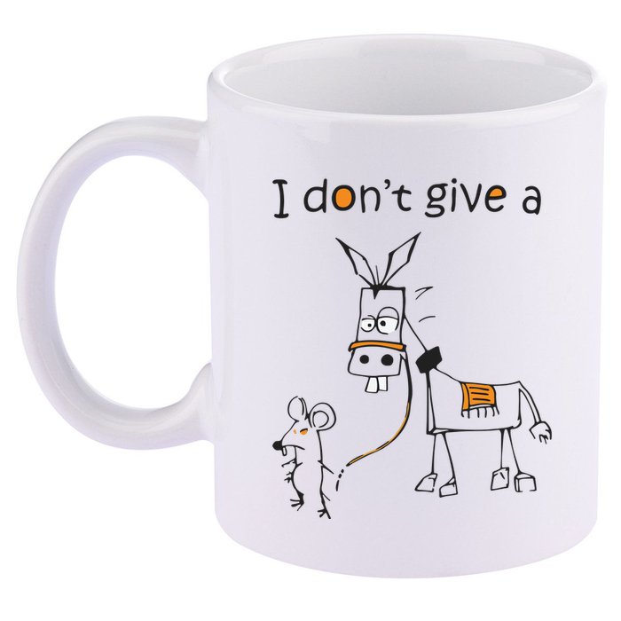I Dont Give A Rat Ass Donkey And Mouse Walking Funny VNeck 11oz C Handle Ceramic Mug
