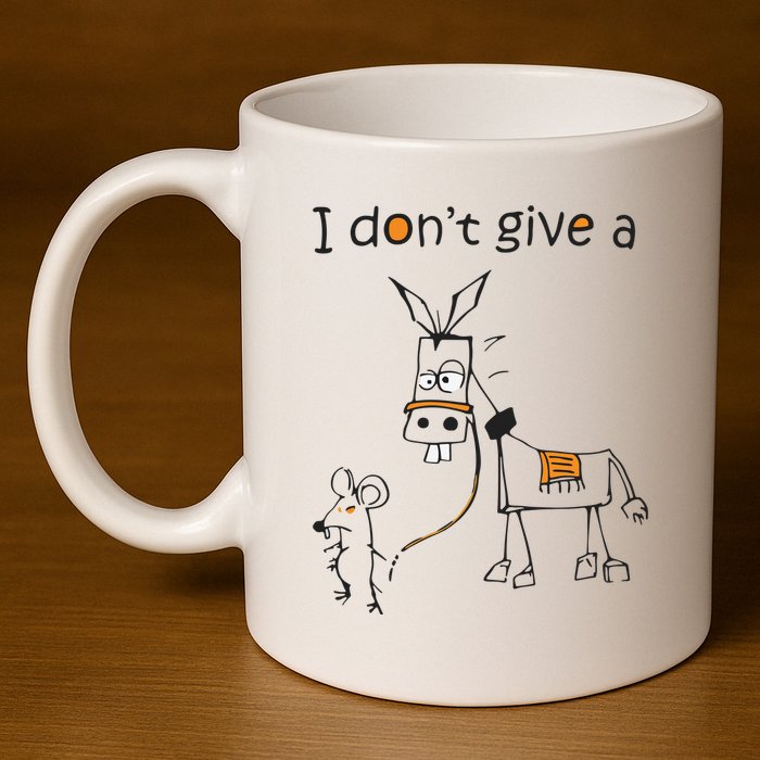 I Dont Give A Rat Ass Donkey And Mouse Walking Funny VNeck 11oz C Handle Ceramic Mug