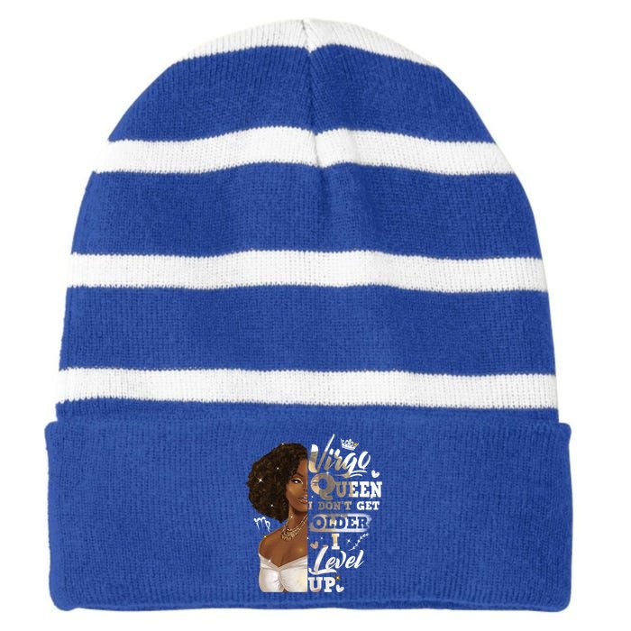 I Dont Get Older I Level Up African American Virgo Meaningful Gift Striped Beanie with Solid Band