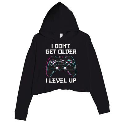 I Don't Get Older I Level Up Gamer Birthday Crop Fleece Hoodie