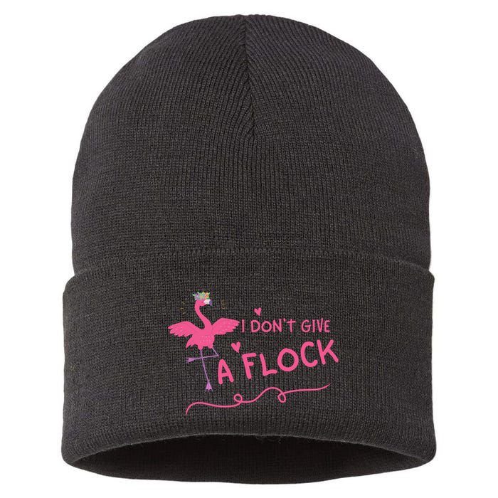 I Don't Give A Flock Funny Flamingo Sustainable Knit Beanie