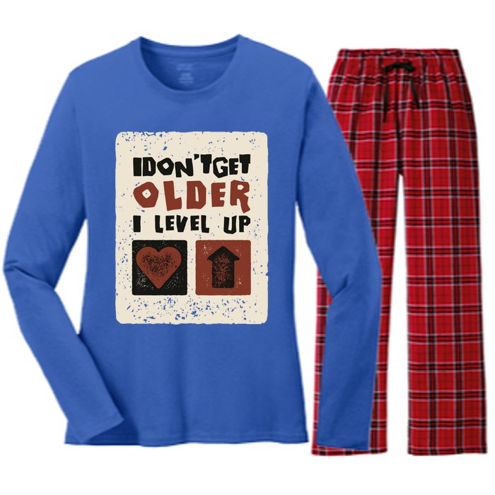 I Dont Get Older I Level Up Gamer Birthday Cool Gift Women's Long Sleeve Flannel Pajama Set 