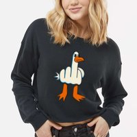 I DonT Give A Duck Middle Finger Funny Offensive Rude Cropped Pullover Crew