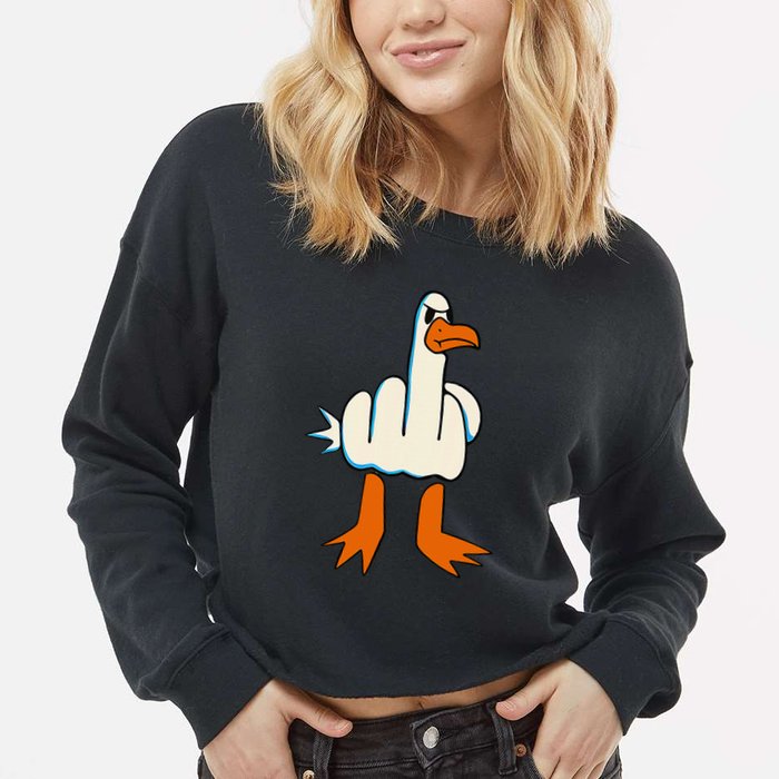 I DonT Give A Duck Middle Finger Funny Offensive Rude Cropped Pullover Crew