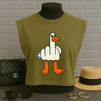 I DonT Give A Duck Middle Finger Funny Offensive Rude Garment-Dyed Women's Muscle Tee