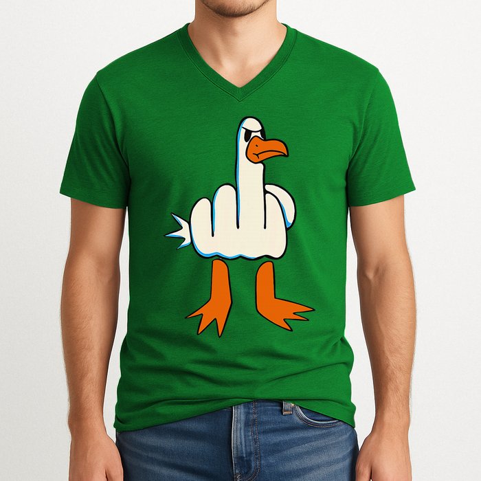 I DonT Give A Duck Middle Finger Funny Offensive Rude V-Neck T-Shirt