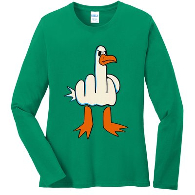 I DonT Give A Duck Middle Finger Funny Offensive Rude Ladies Long Sleeve Shirt
