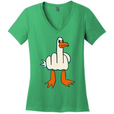 I DonT Give A Duck Middle Finger Funny Offensive Rude Women's V-Neck T-Shirt