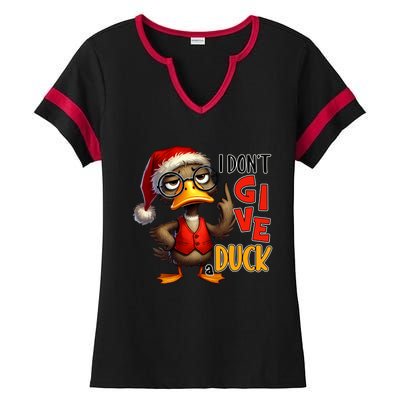 I Dont Give A Duck Funny Sarcastic Grumpy Duck Christmas Ladies Halftime Notch Neck Tee