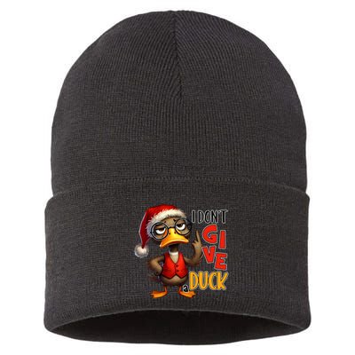 I Dont Give A Duck Funny Sarcastic Grumpy Duck Christmas Sustainable Knit Beanie