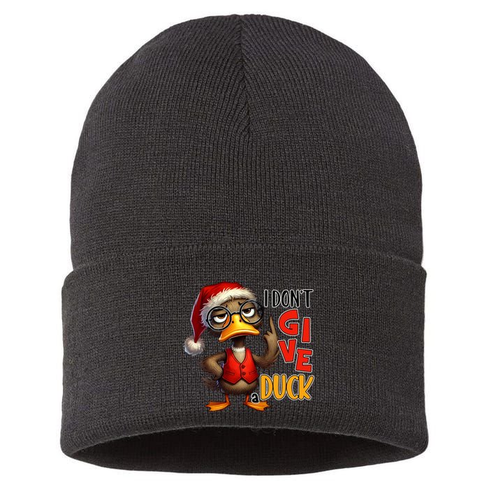 I Dont Give A Duck Funny Sarcastic Grumpy Duck Christmas Sustainable Knit Beanie