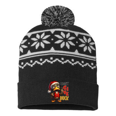 I Dont Give A Duck Funny Sarcastic Grumpy Duck Christmas USA-Made Snowflake Beanie