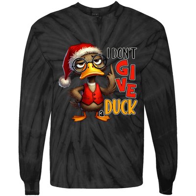 I Dont Give A Duck Funny Sarcastic Grumpy Duck Christmas Tie-Dye Long Sleeve Shirt