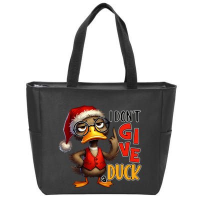I Dont Give A Duck Funny Sarcastic Grumpy Duck Christmas Zip Tote Bag