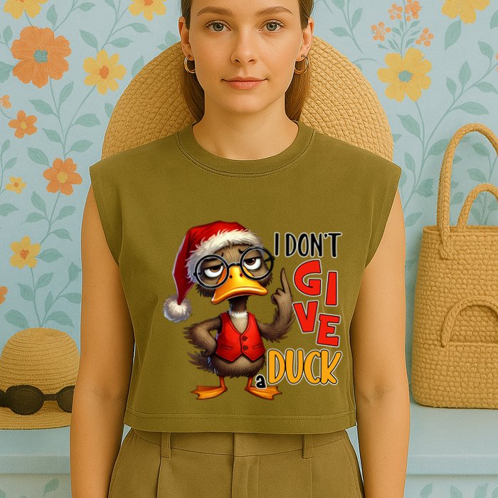 I Dont Give A Duck Funny Sarcastic Grumpy Duck Christmas Garment-Dyed Women's Muscle Tee