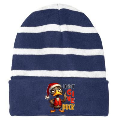 I Dont Give A Duck Funny Sarcastic Grumpy Duck Christmas Striped Beanie with Solid Band